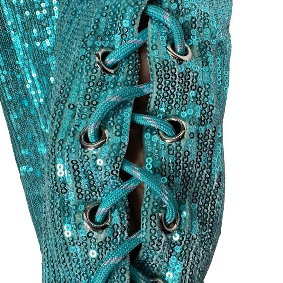 Shane Justin 20 Teal Sequin Bodycon Lace-Up Dress S Polyester/Spandex - Picture 4 of 12